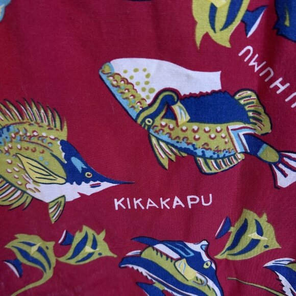 Vintage Reminiscence by Stewart Richer Red Hawaiian Fish Loop Collar Shirt - Picture 3 of 10